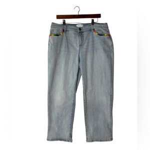 Lane Bryant pride capri blue jeans with colorful embroidery size 14‎